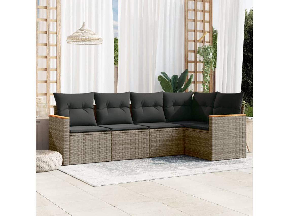 Conjunto de sofás de jardín de 5 piezas DKD Home Decor con cojines de mimbre gris