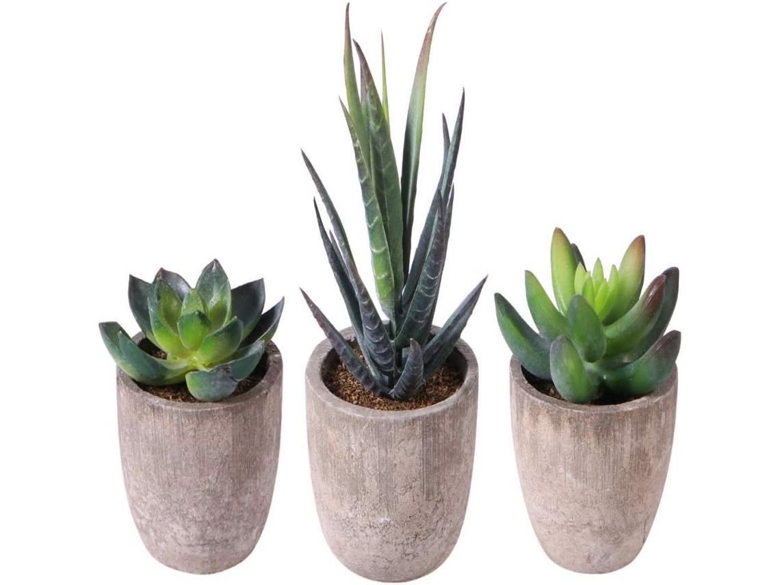 XYVONA Suculentas Artificiais Com Vasos, Conjunto De 3, Para Decoração De Mesa E Escritório.