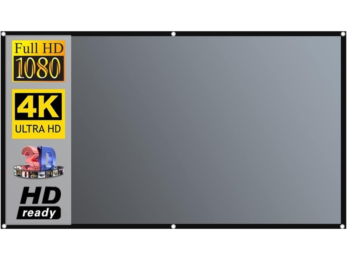 Proyector Con Pantalla 16:9 Y Cortina Metálica Antirreflejos De Tela Reflectante (60 Pulgadas), Fabricada Con