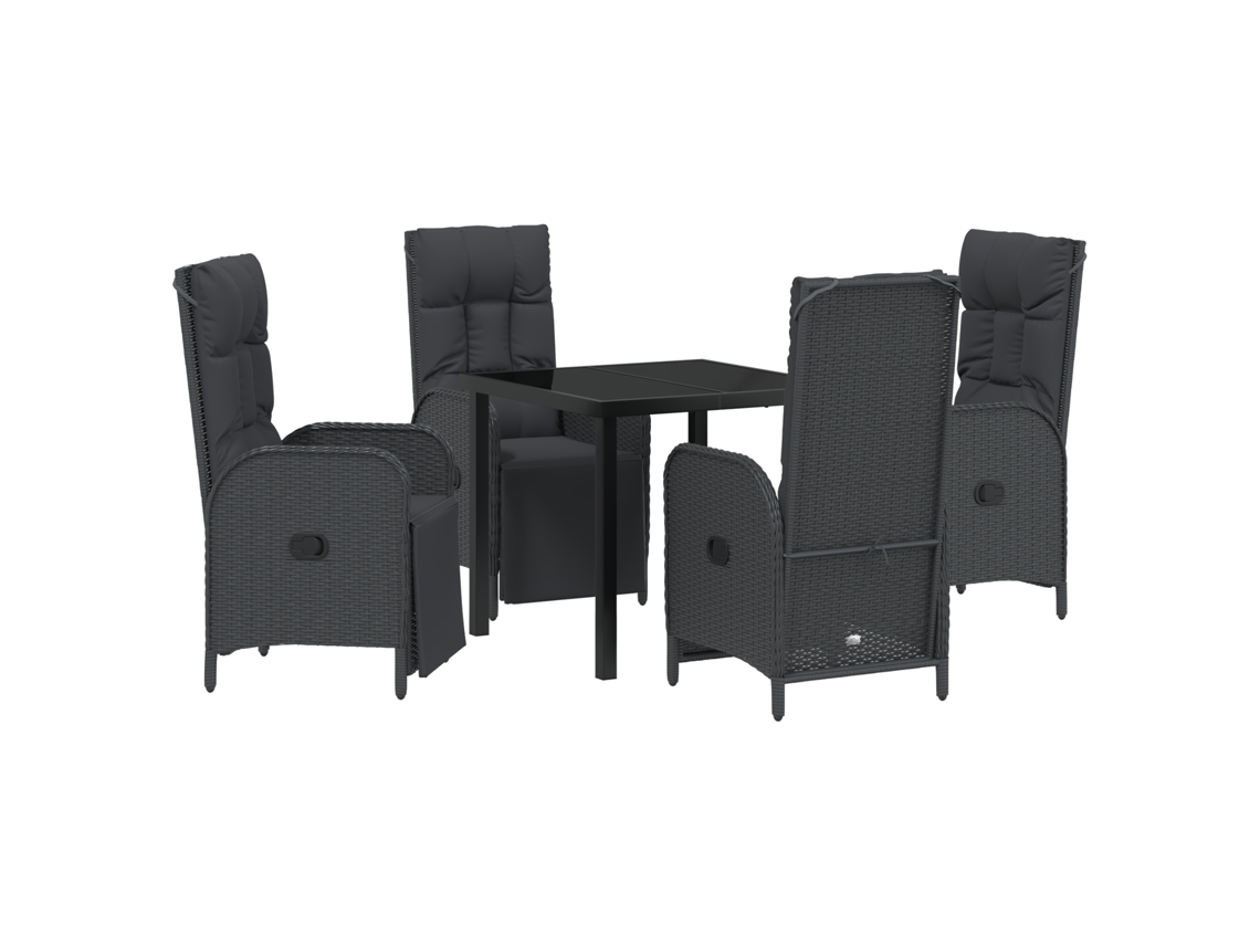 Conjunto de comedor de jardín VidaXL de 5 piezas con cojines de polirratán negro