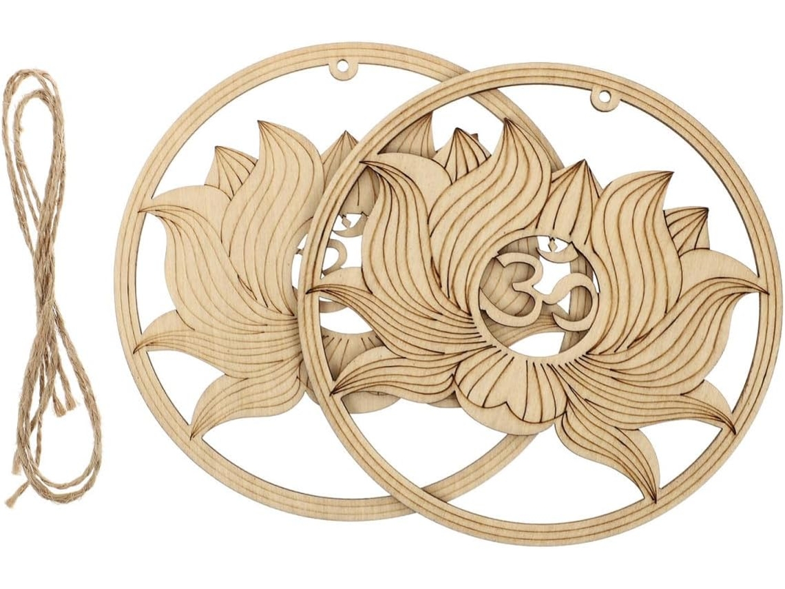 Decoración Pared Madera 2 Piezas Diseño Geométrico Colgante Dorada Contemplación Ceremonias Accesorios Únicos