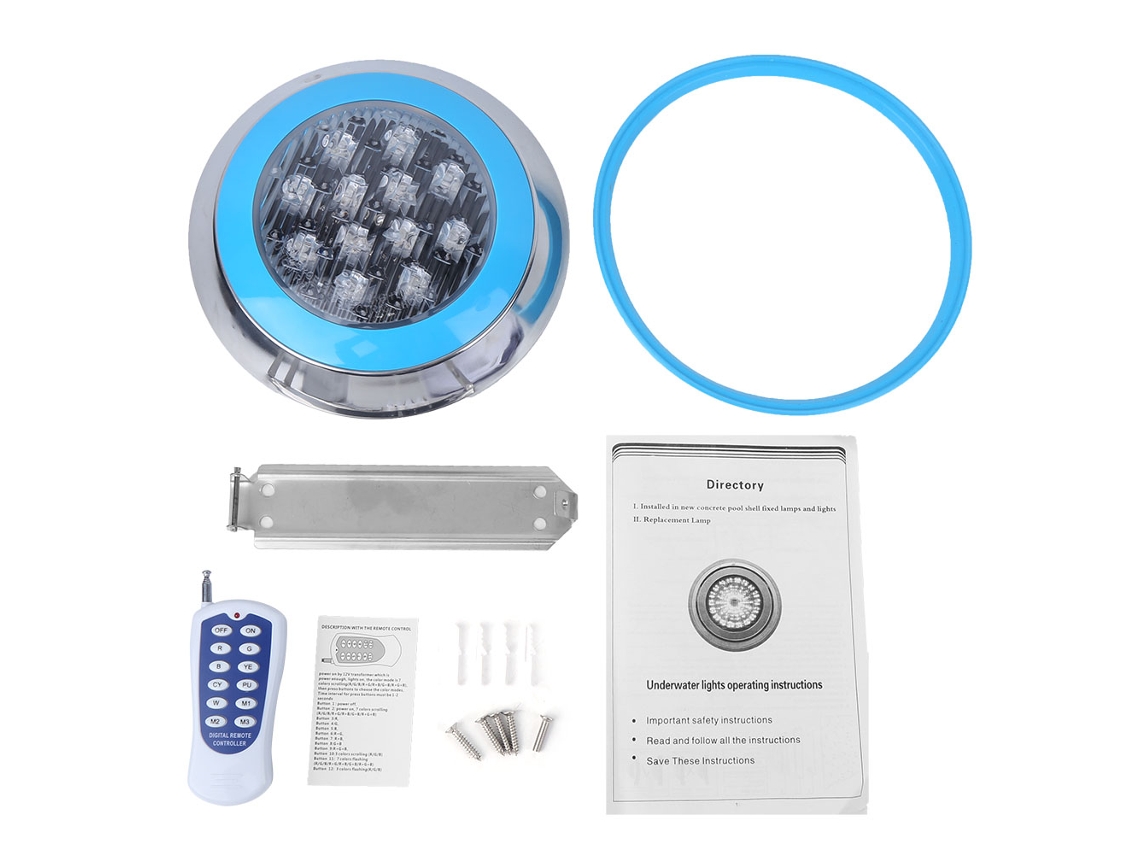 Luz Subacuática Para Piscina, 12 Led, 12 W, Ac12v, Control Remoto, Ip68, Rgb Decorativa.