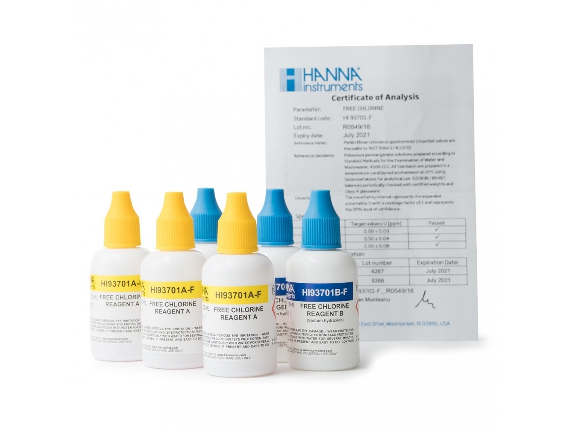 Reactivo Líquido Cloro Libre Dpd HANNA 0.00 a 2.50 Mg/ L (5.00 Mg/ L) 300 Test
