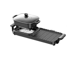 Sartén eléctrica con parrilla integrada, control de temperatura dual, parrilla antiadherente sin humo con tapa de vidrio.