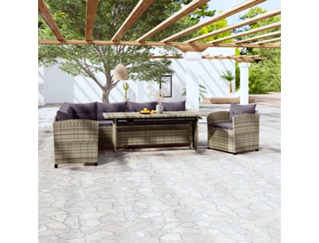 Conjunto 3 de muebles de jardín VIDAXL y cojines ratán sintético gris