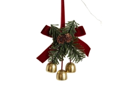 Campanas navideñas, decoradas con cintas de terciopelo en tonos neutros y adornos de piñas, decoración para fiestas. Siurn