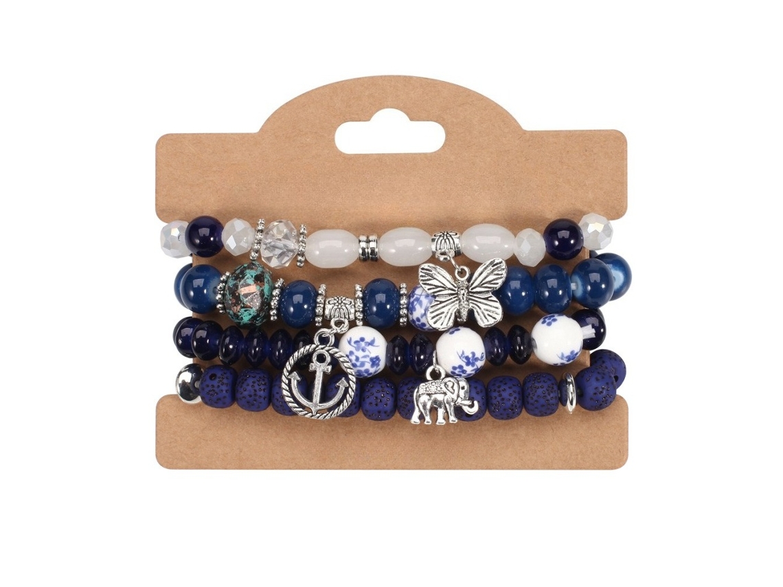 Conjunto de 4 pulseras apilables de estilo bohemio (azul) Specment
