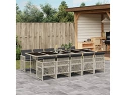 Juego de comedor de jardín de 11 piezas con cojines de mimbre gris DKD Home Decor
