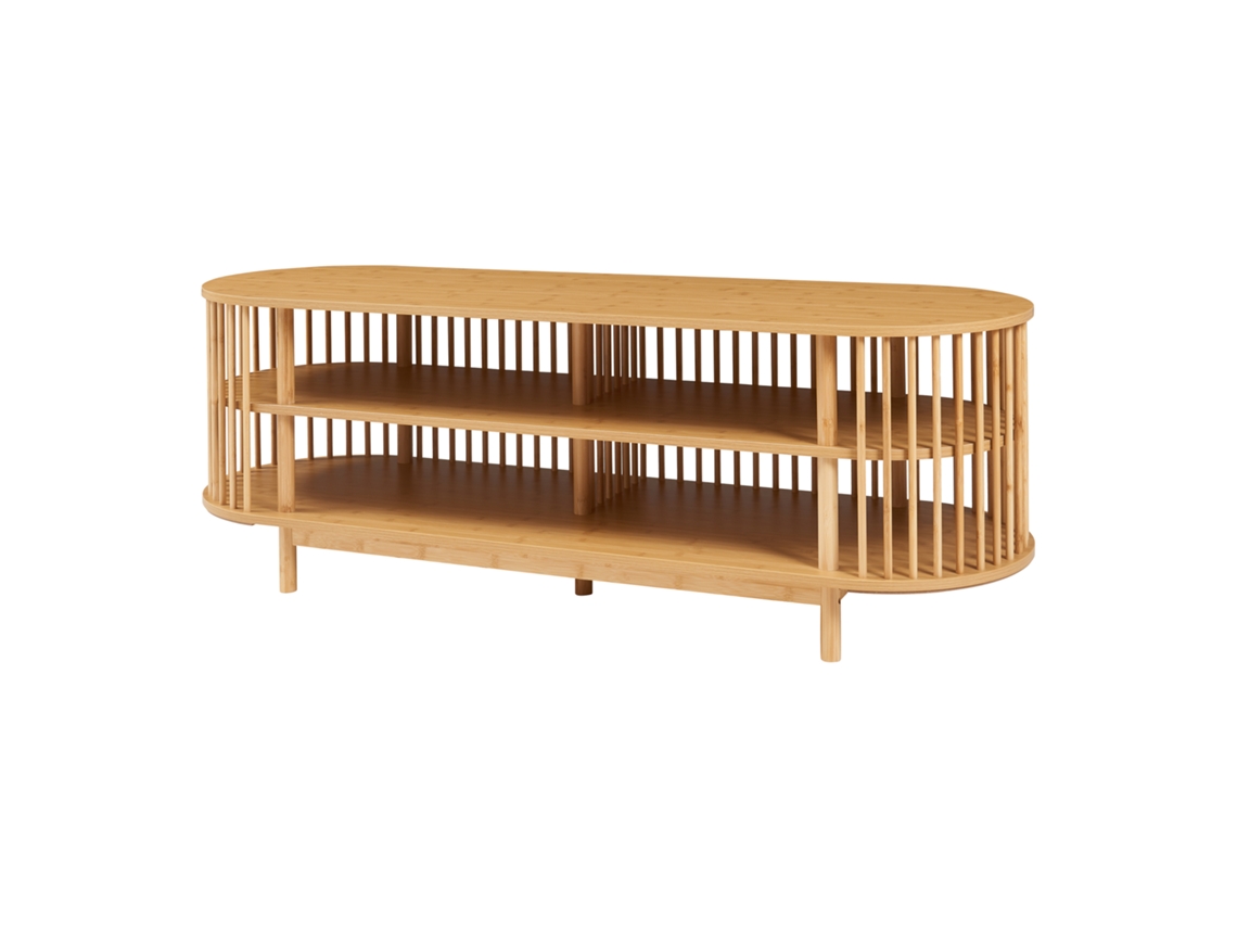 Mesa de TV de bambú Jarvenpaa con 4 compartimentos, 150 x 48 x 50 cm, color natural. [EN.CASA]