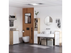 VPMKP - Kleankin armario bajo de baño de madera con cajones y 2 estantes para salón/dormitorio/cocina, 32,6x30x90 cm, natural y blanco