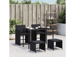 Juego de comedor de jardín de 5 piezas con cojines, mimbre sintético negro, DKD Home Decor