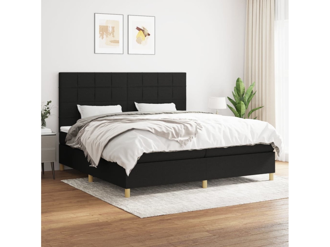 Cama Box Spring Con Colchón Tela Negro 200x200 Cm