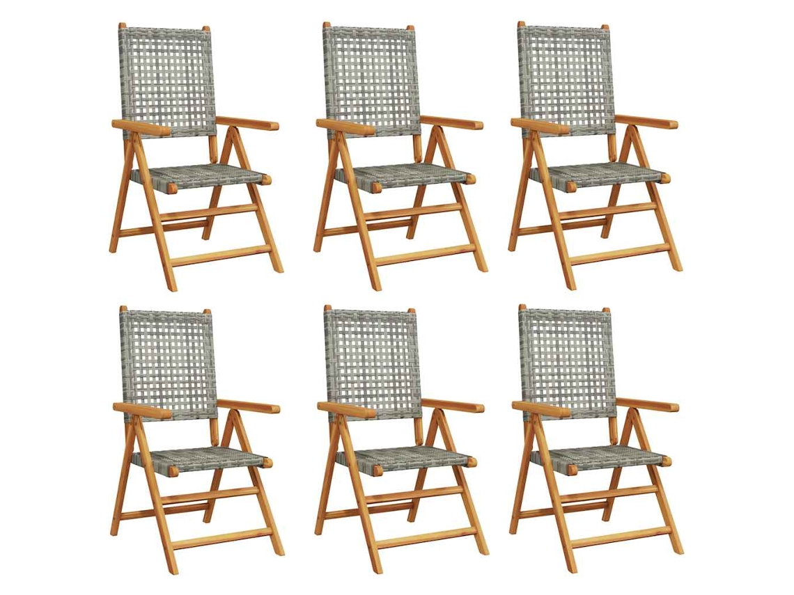 Maison Exclusive - Sillas De Jardín Reclinables 6 Uds Ratán Pe Madera Maciza Gris
