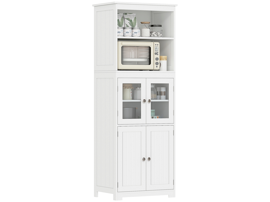 Mueble De Cocina Buffet Con 2 Nichos 4 Puertas (2 De Vidrio) Estante Ajustable 60x30x162 Cm Blanco Organización Moderna