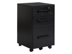 Mobiliario de oficina con ruedas, 3 cajones, cerradura, organizador y archivador, fabricado en MDF negro.