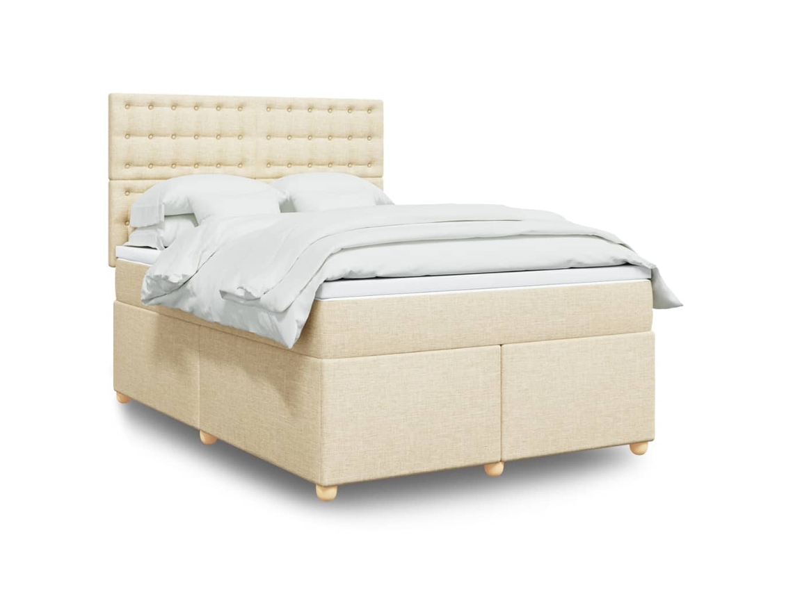Cama Box Spring Con Colchón Tela Color Crema 140x200 Cm