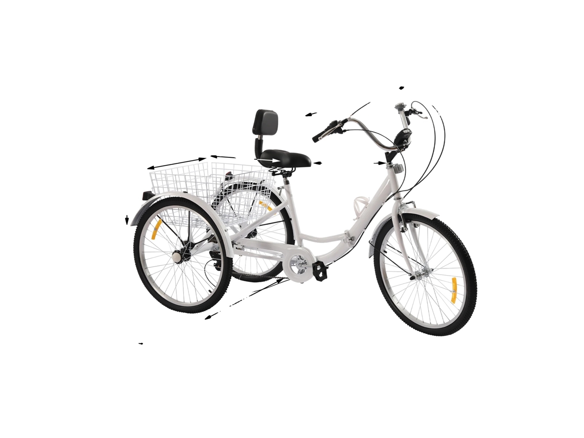Triciclo para adultos, sistema de cambios de 7 velocidades, alta capacidad de carga, color blanco OEM