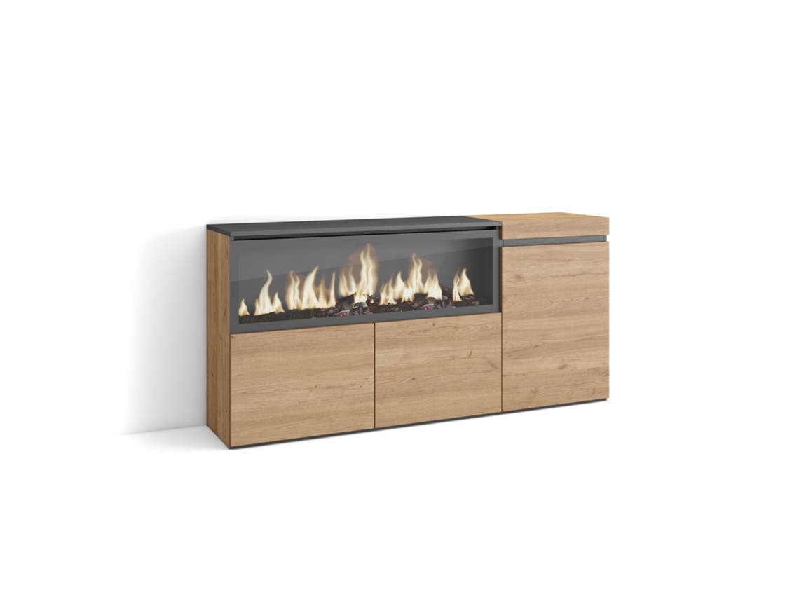 Aparador de Comedor | Salón, Cocina, Entrada, TV | 160 | 3 Puertas | Chimenea Eléctrica XXL | Roble Duérmete Online