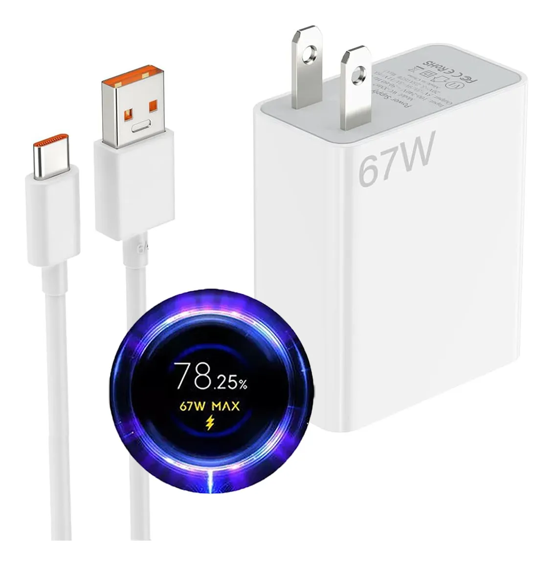 Cargador turbo rápido tipo C de 67 W para Xiaomi 12, 13, 14, 11t, Redmi Note 13 Pro, Poco X6 Pro, M6 Pro, cable de 1,5 m, Whiteslowmoose