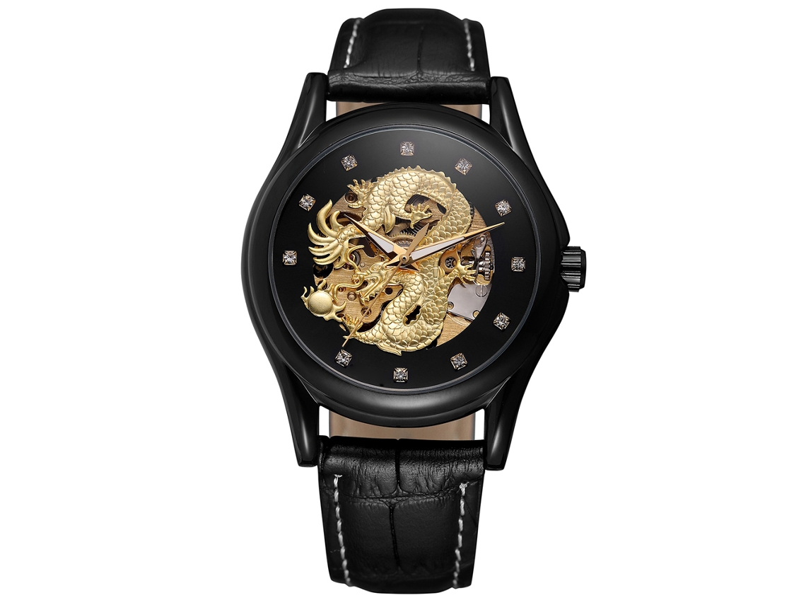Reloj Mecánico Para Hombre Forsining, Resistente Al Agua Hasta 30 M, Con Caja Y Correa Negras.