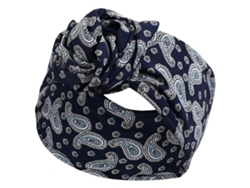 Turbante de algodón azul marino retro con estampado paisley AVIZAR
