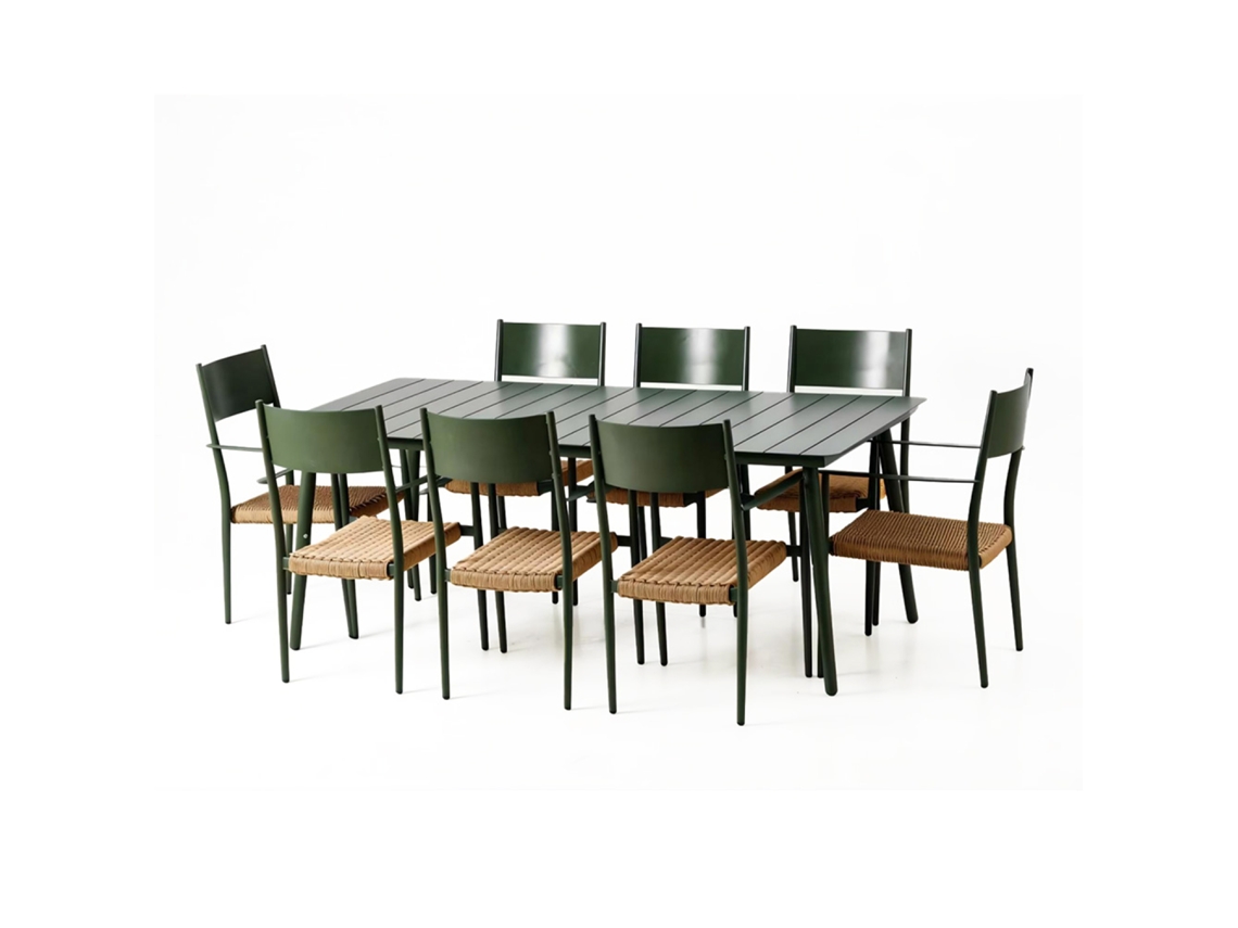 Canberra Conjunto De Jardín Con Mesa De 200 Cm Y 8 Sillones Caqui Con Efecto Ratán