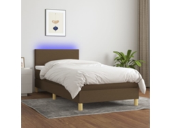 Cama Box Spring Colchón Y Luces Led Tela Marrón Oscuro 90x200cm