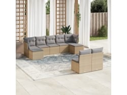 Conjunto de sofá de jardín de 9 piezas con cojines, mimbre sintético beige, Dkd Home Decor