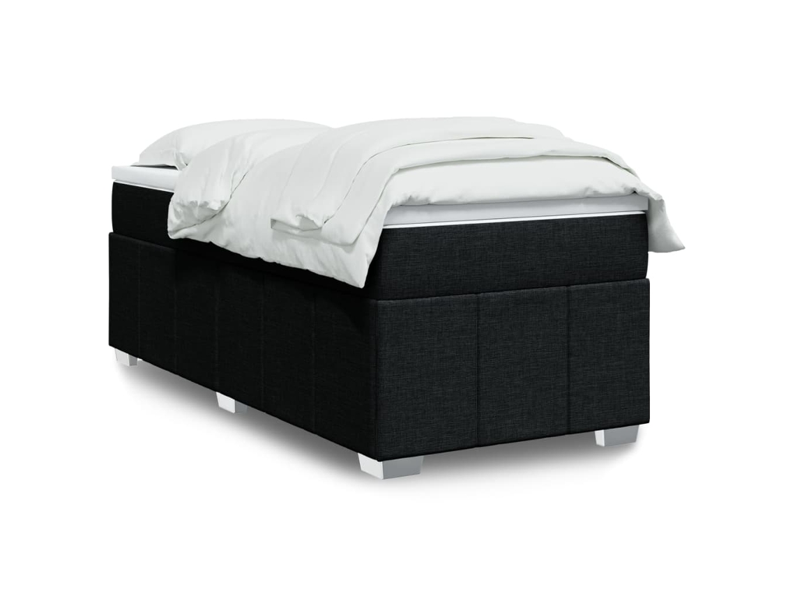 Cama Box Spring Con Colchón Tela Negro 90x190 Cm