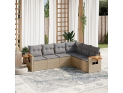 Conjunto de sofá de jardín de 6 piezas con cojines, mimbre sintético beige, Dkd Home Decor