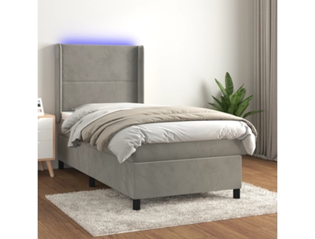 VIDAXL Colchón con somier/LED (Gris - Terciopelo - 90 x 200 cm)