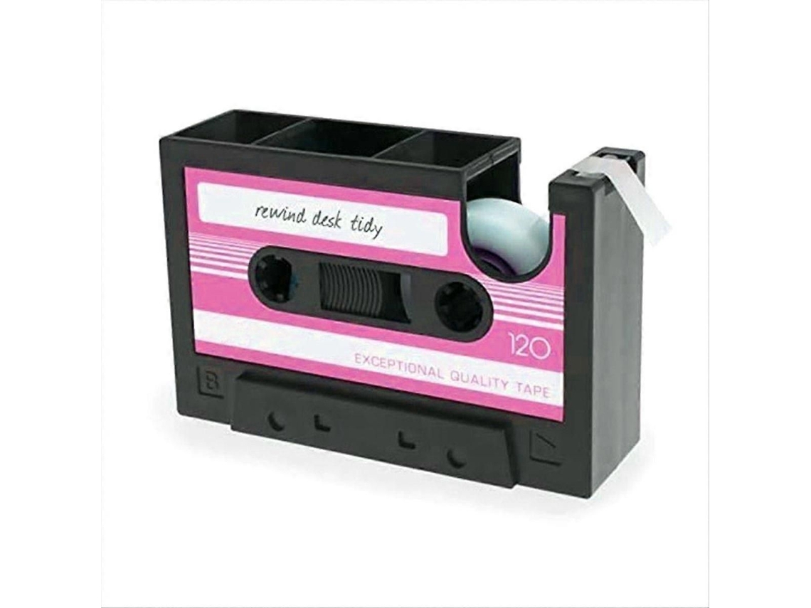 Dispensador de cintas de casete con portalápices, estilo retro, rosa y negro GOKOCO