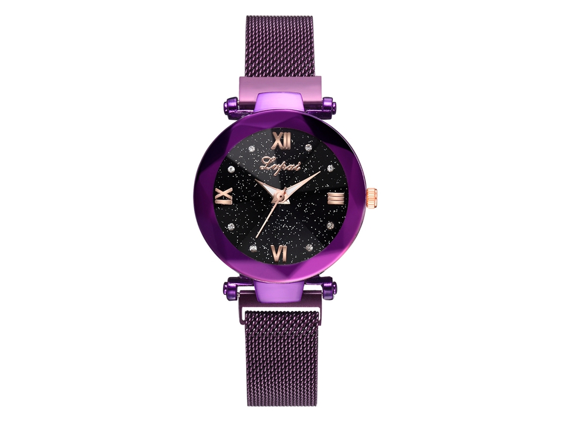 Reloj De Pulsera De Cuarzo Para Mujer Con Brazalete De Eslabones Y Diseño De Cielo Estrellado.