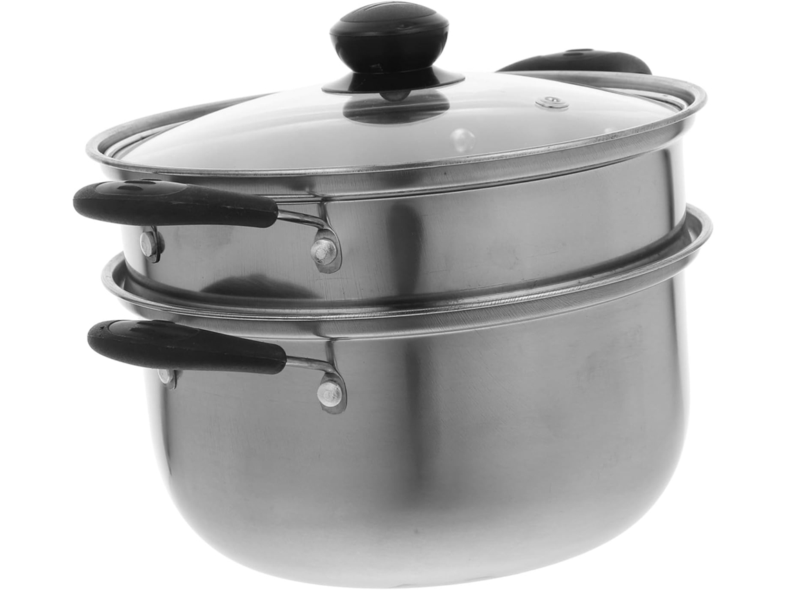 Olla Vaporera De Acero Inoxidable Con Doble Asa, Olla Gruesa Antiadherente Para Una Cocina Saludable.