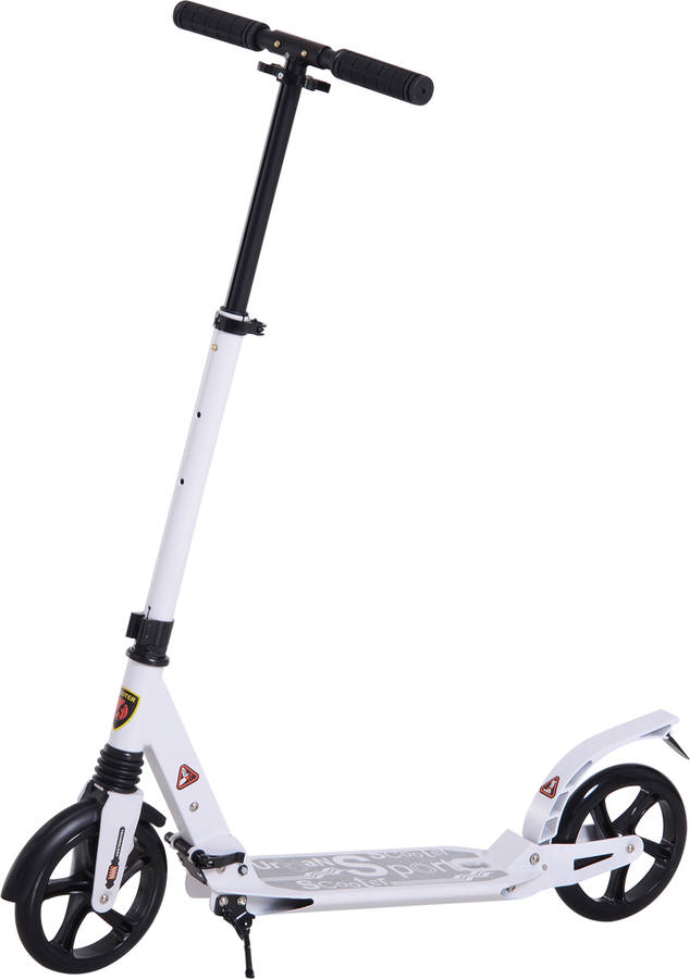 Homcom Patinete Plegable scooter con manillar altura ajustable para adultos y niños de 14 años tipo blanco 94x38x105 cm aluminio pp pu aa1060wt freno grandes 100kg