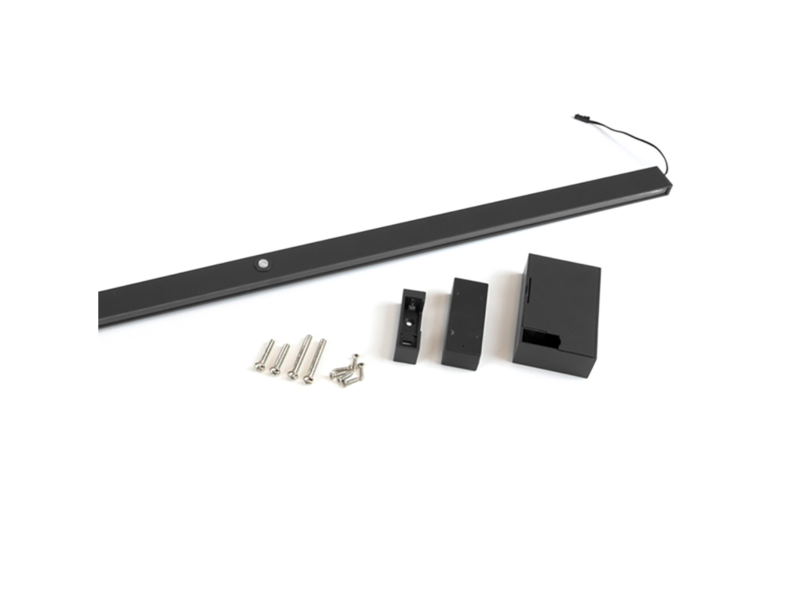 Barra de armario con ruedas, luz LED, batería extraíble y sensor de movimiento, 858, negro texturizado Emuca