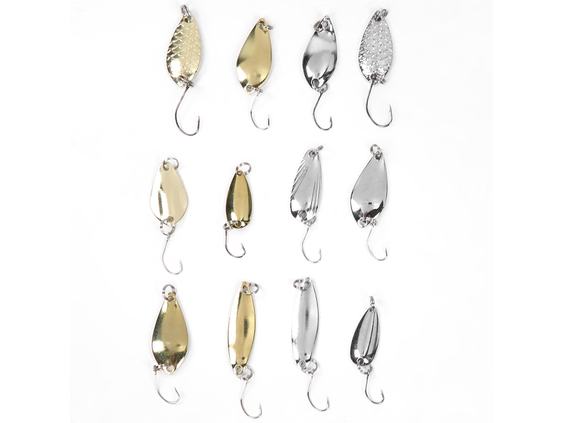 Conjunto De Iscas Rotativas (atrai Peixes Pequenos, Material Metal) 12 Peças/ Caixa Conjunto De Iscas Rotativas Boca De Cavalo