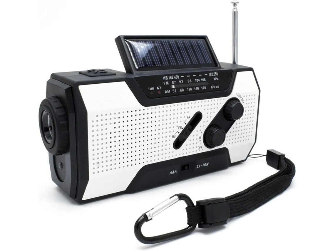 Radio solar, radio meteorológica AM/FM con manivela y batería externa portátil de 2000 mAh (naranja)