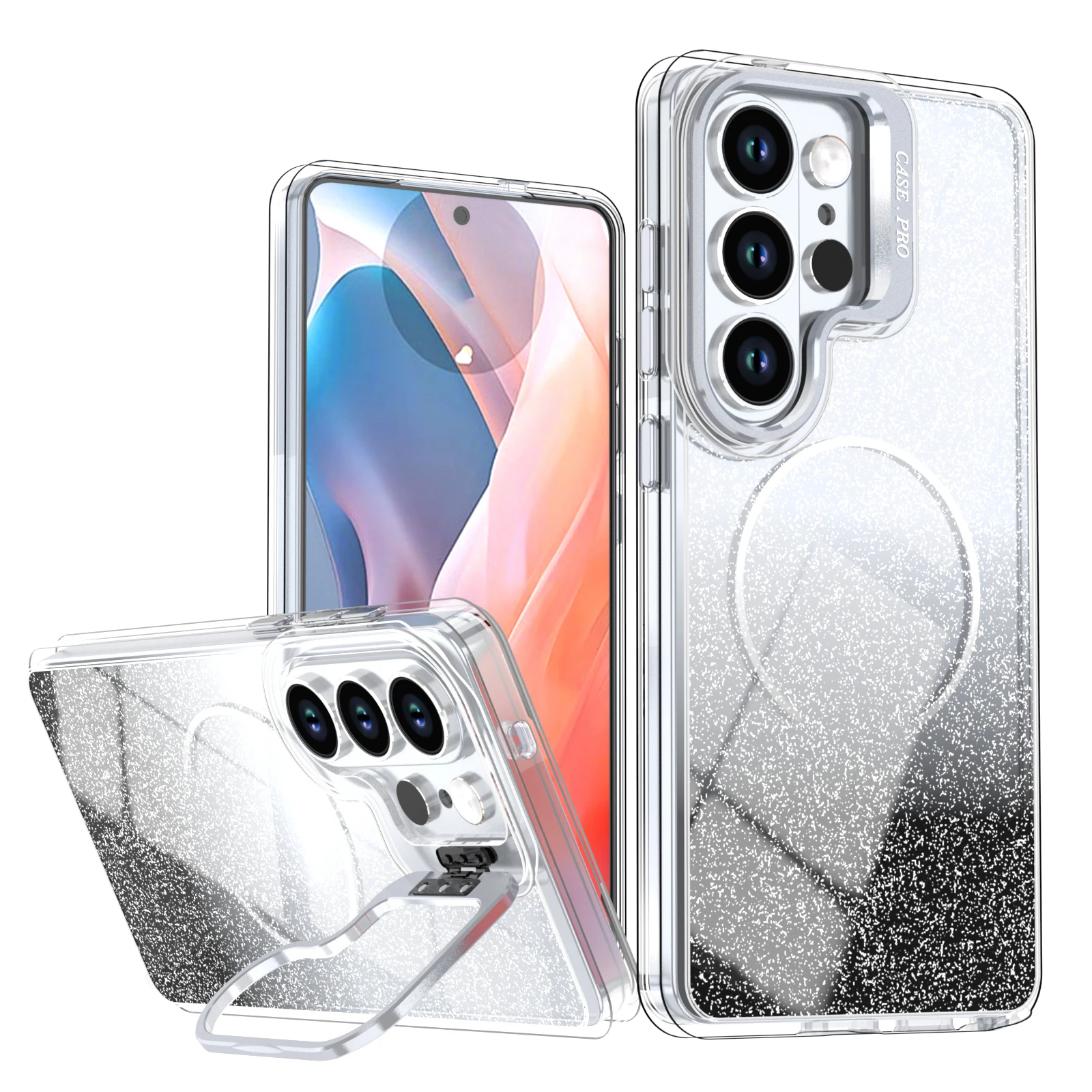 (galaxy S25, Negro) Funda Con Montura De Lente Flash Gradient Para Samsung, Compatible Con Carga Inalámbrica Magsafe