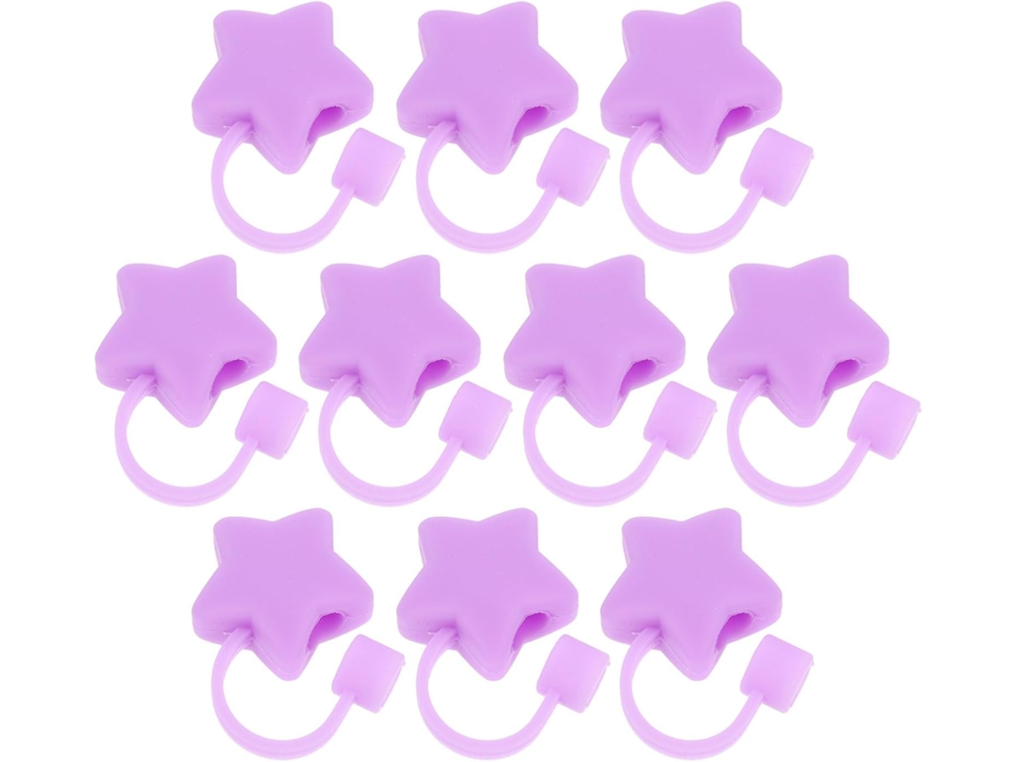 10 Puntas Y Tapas De Silicona Reutilizables Con Forma De Estrella Morada Para Pajitas.