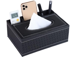 Caja de pañuelos rectangular de cuero sintético, multifuncional para el hogar, caja de almacenamiento de escritorio, color negro