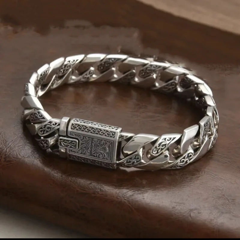 Pulsera Para Hombre Con Diseño De Vid Eterna (18 Cm), Cadena Trenzada Ancha.