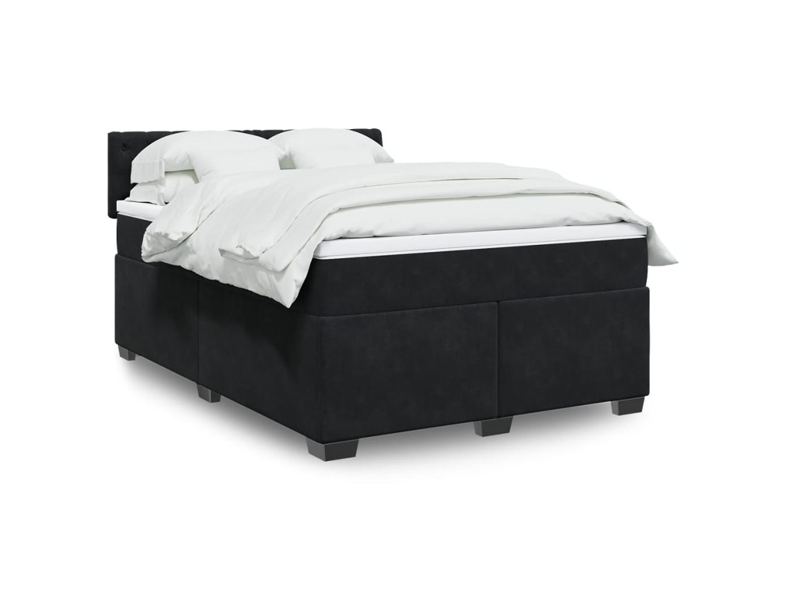Cama Box Spring Con Colchón Terciopelo Negro 140x200 Cm