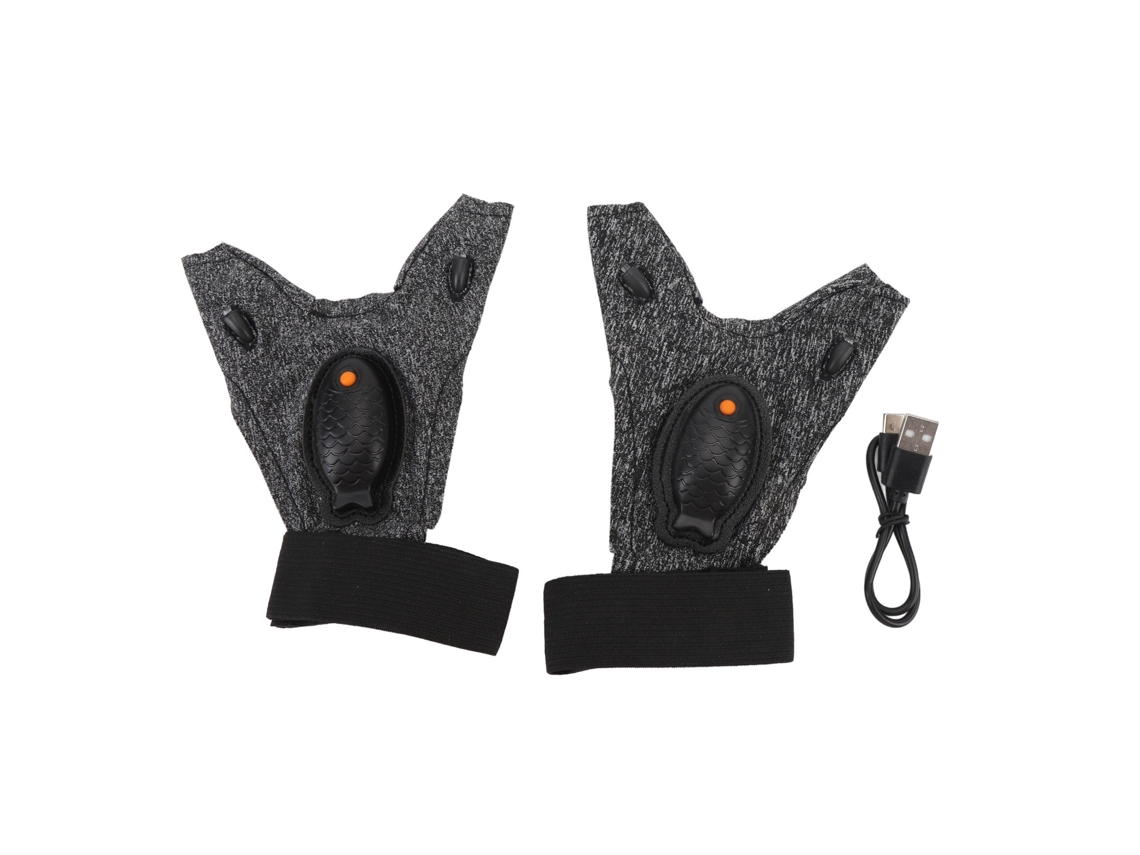 Guantes De Pesca Con Luces Led Recargables, Ajustables, Para Pesca Nocturna Y Trabajos Al Aire Libre, Color Gris.