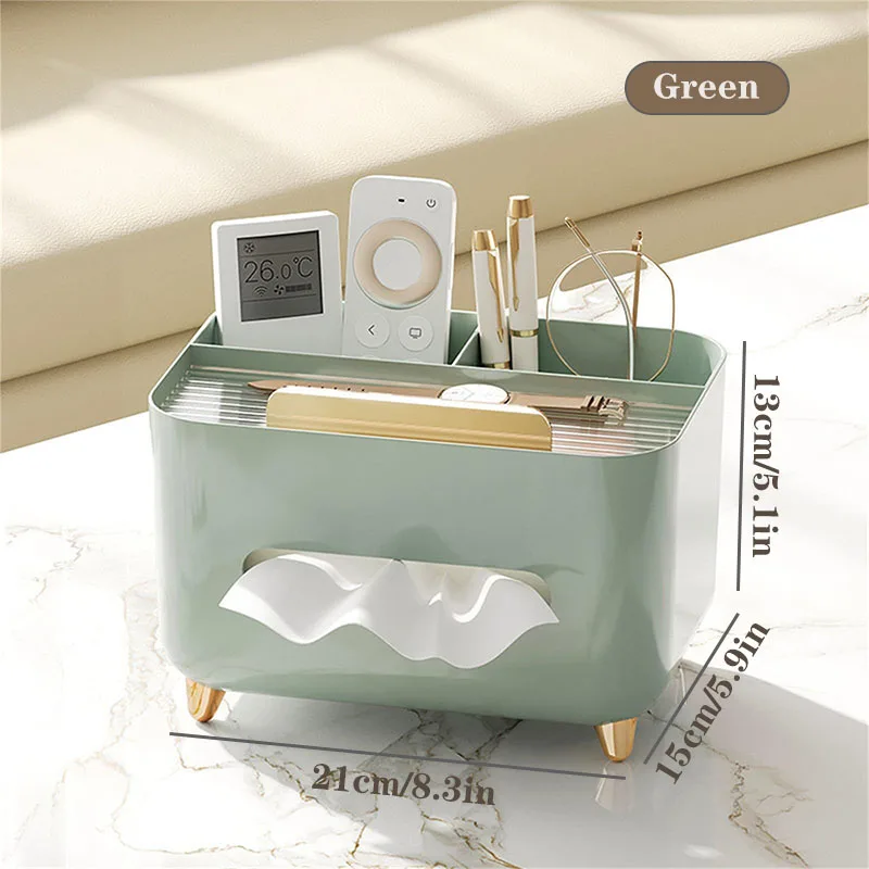 (verde) Estante De Almacenamiento De Caja De Pañuelos, Caja Rectangular De Papelería Con Control Remoto Para Decoración De Escritorio