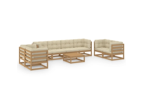 Conjunto 9 Muebles de jardín VIDAXL con cojines de madera de pino maciza