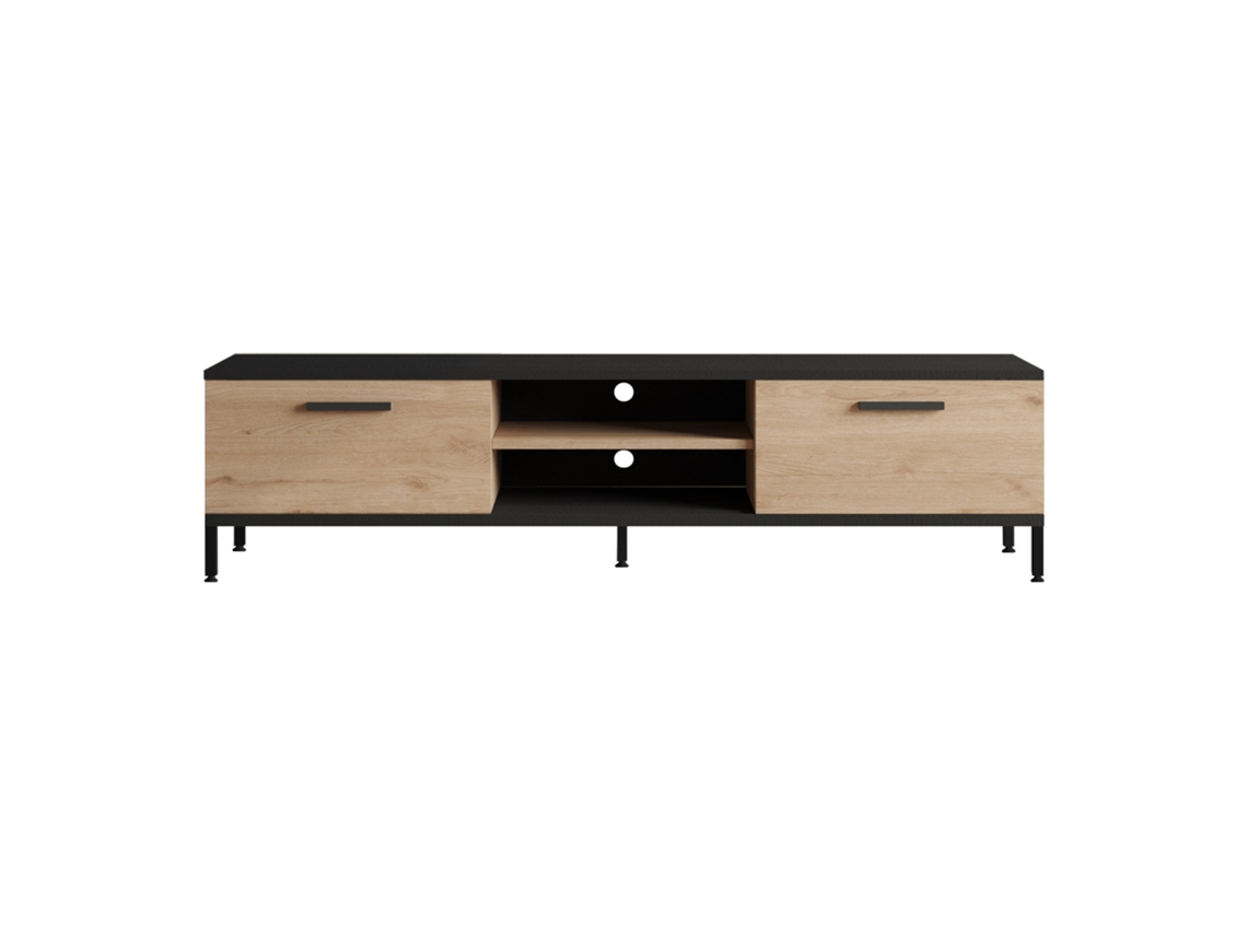 Mueble TV Lempäälä con 2 estantes y 2 puertas aglomerado/metal 39 x 160 x 35 cm - Efecto roble / Negro [EN.CASA]