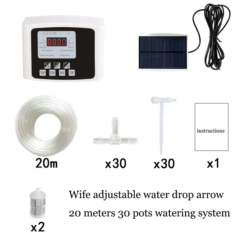 (tubería De Agua De 20 Metros, 30 Reguladores) Sistema De Riego Por Goteo De Doble Bomba Para Jardín, Sistema De Temporizador, Energía Solar.