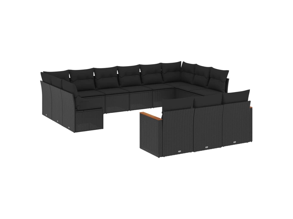 Conjunto 13 de sofás de jardín y cojines VIDAXL ratán sintético negro