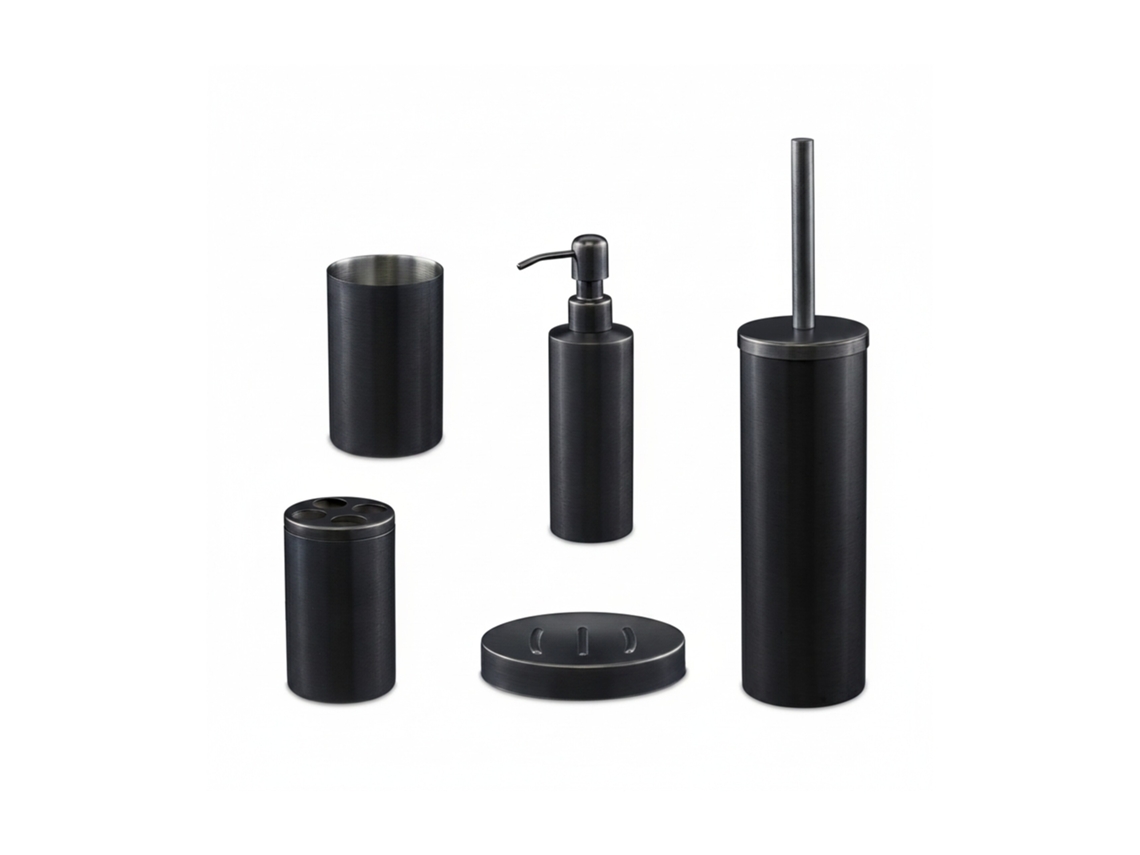 Conjunto De Casa De Banho Relaxdays, 5 Peças, Acessórios Inox Escovado, Kit Completo Moderno, Antracite